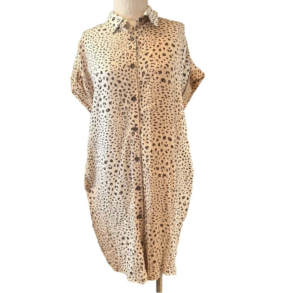 The Limited Shirt Dress Womens Small Beige Leopard Print Collared Button Front
